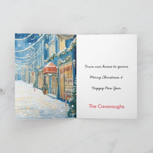 Nostalgische Blauwe Kerstkaart voor op straat Kaart (Binnen)