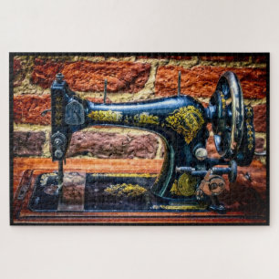 Nostalgische blauwe naaimachine legpuzzel