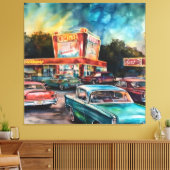 Nostalgische Era Drive-in Canvas Digitale Kunst Pr Afdruk (Insitu (Woonkamer))