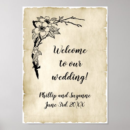 Nostalgische  Floral Wedding Welkom Poster (Voorkant)