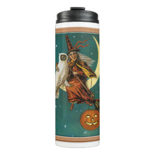 Nostalgische Gelukkige Halloween Heks & Uil Thermosbeker