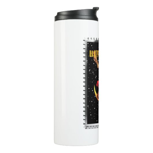 Nostalgische Halloween Good Witch en haar kat Thermosbeker (Gedraaid links)