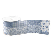 Nostalgische Indigo Faux Patchwork Grosgrain Ribbo Grosgrain Lint (Spoel)