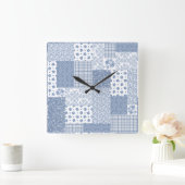 Nostalgische Indigo Faux Patchwork Square Wall klo Vierkante Klok (Huis)
