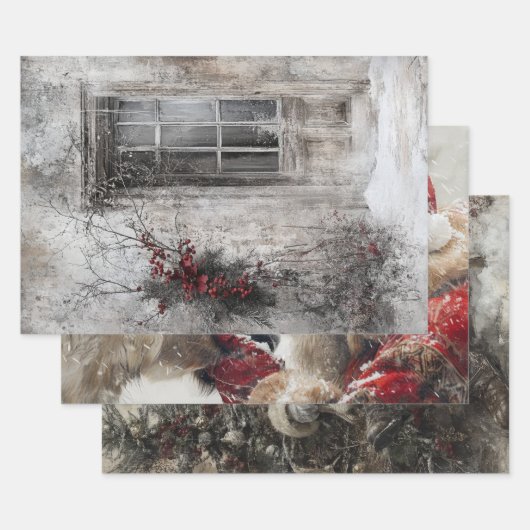 Nostalgische kerstlandschap Santa Inpakpapier Vel (Set)