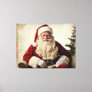Nostalgische kerstman bij de kerstboom canvas afdruk