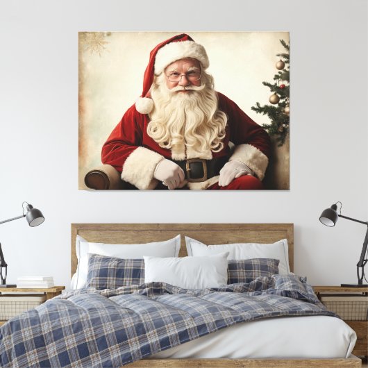 Nostalgische kerstman bij de kerstboom canvas afdruk (Insitu (Slaapkamer))