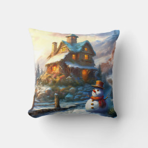 Nostalgische Kerstman van Sneeuw   Oud huisje Kussen