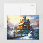 Nostalgische kerstsneeuwpop |  huisje uitnodiging briefkaart (Voorkant / Achterkant)