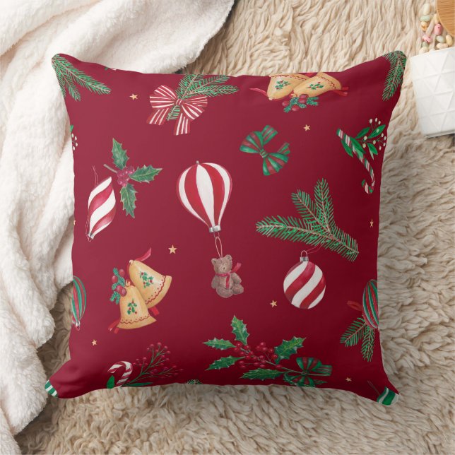 Nostalgische kerstteddyberen Bauble Red Kussen (Deken)