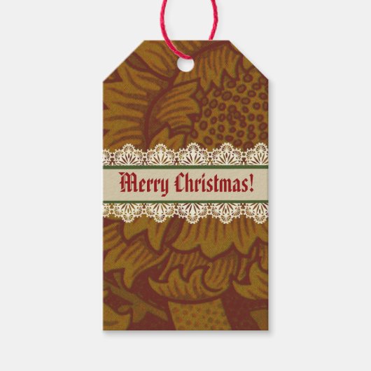 Nostalgische klassieker William Morris Red Holiday Cadeaulabel (Voorkant)