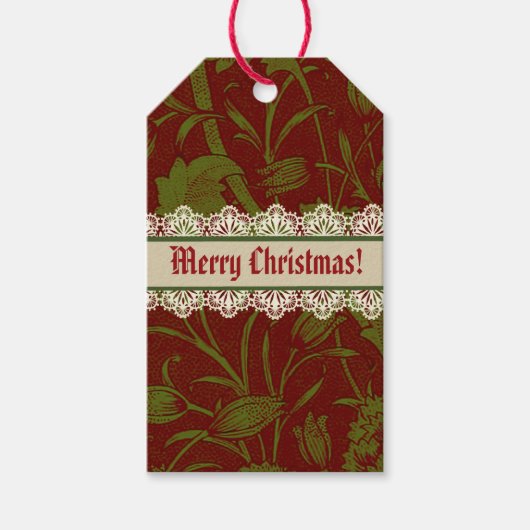 Nostalgische klassieker William Morris Red Holiday Cadeaulabel (Voorkant)