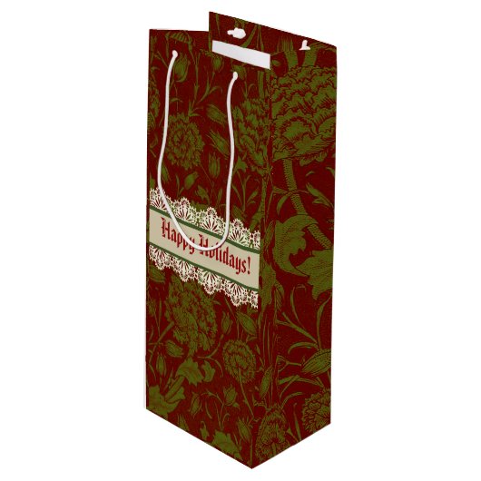 Nostalgische klassieker William Morris Red Holiday Wijn Cadeautas (Voorkant Gekanteld)