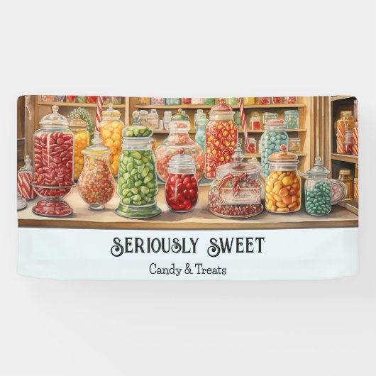 Nostalgische Kleurrijke Retro Snoep Winkel Snoepje Spandoek (Horizontaal)