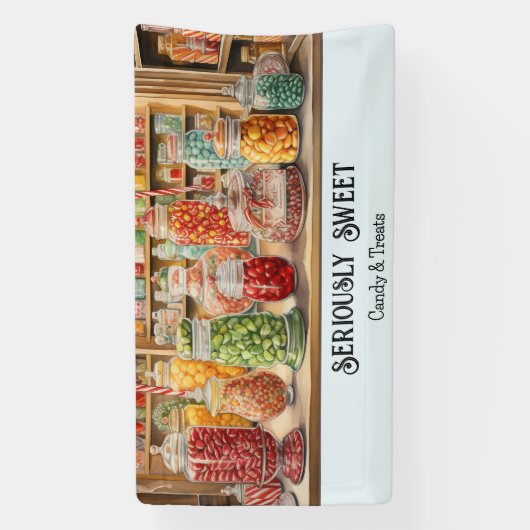 Nostalgische Kleurrijke Retro Snoep Winkel Snoepje Spandoek (Verticaal)