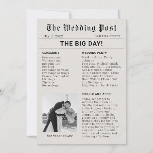 Nostalgische krant bruiloft programma (Voorkant)