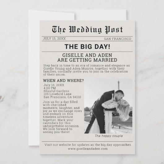 Nostalgische krant bruiloft uitnodiging (Voorkant)