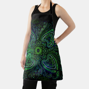 Nostalgische Paisley in groen op zwarte achtergron Schort