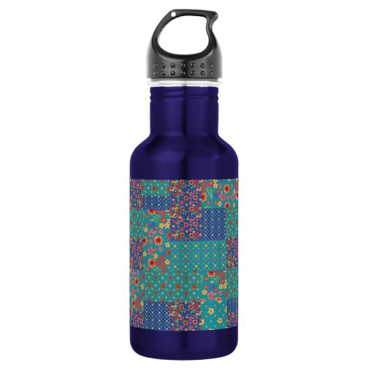 Nostalgische Prints Faux Patchwork Water Fles (Voorkant)