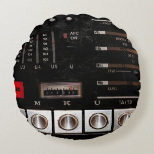 Nostalgische radio: Stereo Button Display Rond Kussen