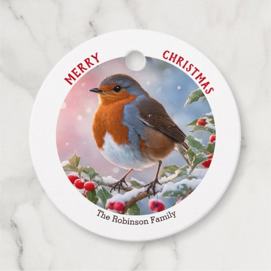 Nostalgische Red Robin Winter Waterverf Kerst Bedankjes Labels (Voorkant)