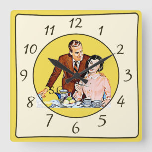 Nostalgische Retro Couple Kitchen Clock Vierkante Klok