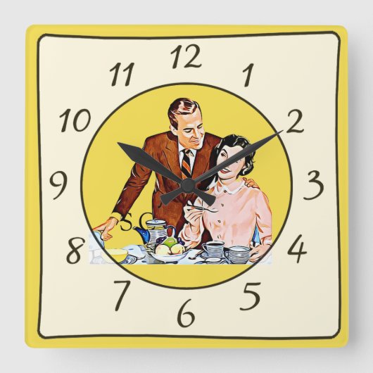 Nostalgische  Retro Couple Kitchen Clock Vierkante Klok (Voorkant)