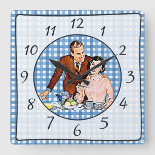 Nostalgische  Retro Couple Kitchen Clock Vierkante Klok