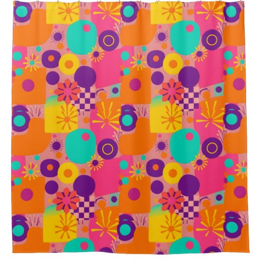 Nostalgische Retro Douchegordijn – Groovy Vibs (Voorkant)