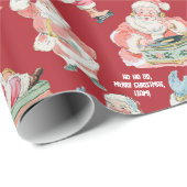 Nostalgische retro kerstman-kerst in het rood cadeaupapier (Rol Hoek)