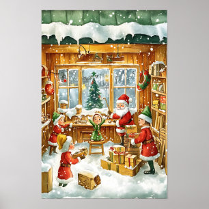 Nostalgische Retro Kerstmis Familie Poster