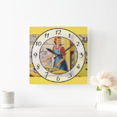 Nostalgische  Retro Lady Kitchen-klok Vierkante Klok (Huis)