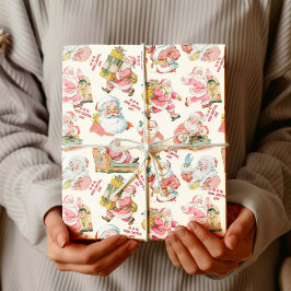 Nostalgische Retro Santa Claus-Christmas in Cream Cadeaupapier