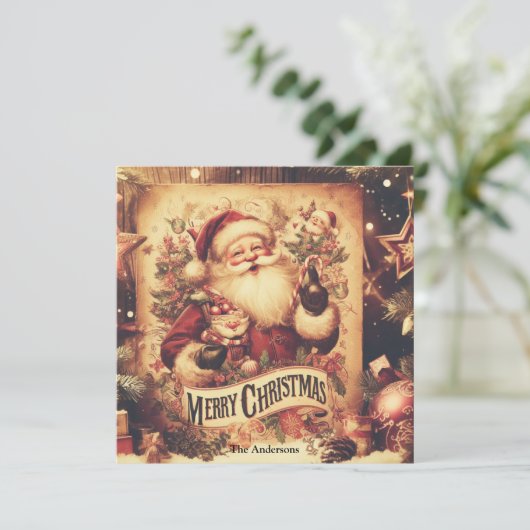 Nostalgische retro sinterklaas lachende gedempte k feestdagenkaart (Staand voorkant)