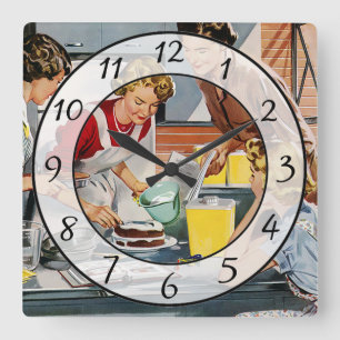 Nostalgische  Retro Women Kitchen Clock Vierkante Klok