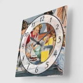 Nostalgische Retro Women Kitchen Clock Vierkante Klok (Hoek)