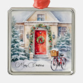 Nostalgische rode deur kerststal metalen ornament (Voorkant)