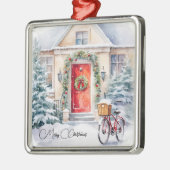 Nostalgische rode deur kerststal metalen ornament (Links)