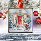 Nostalgische rode deur kerststal metalen ornament