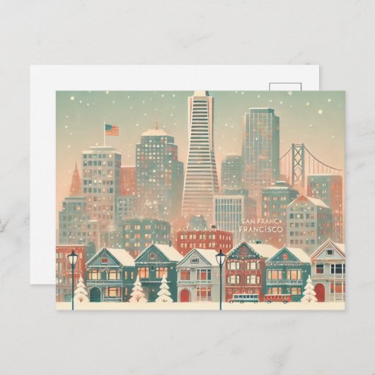Nostalgische San Francisco Kerstmis - Vakantie Cha Feestdagenkaart (Voorkant / Achterkant)