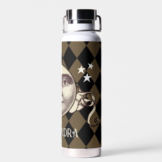 Nostalgische  Steampunk Fantasy Waterfles (Achterkant)