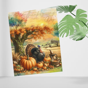 Nostalgische Thanksgiving Dag Pompoen en kalkoenen Feestdagenkaart