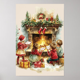 Nostalgische Vintage Kerst Kinderen Poster