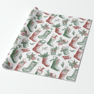 Nostalgische vintage rode groene kerstsokken cadeaupapier