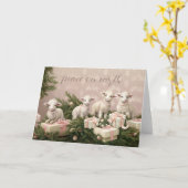 Nostalgische Vreedzame Kerstmis Lammeren Kaart (Gele Bloem)