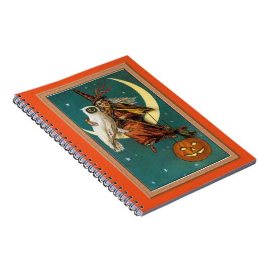 Nostalgische vrolijke Halloween heks & uil Notitieboek (Rechterzijde)