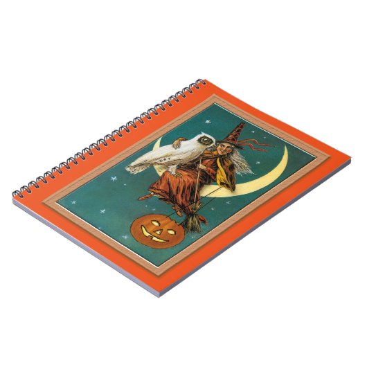 Nostalgische vrolijke Halloween heks & uil Notitieboek (Linkerzijde)
