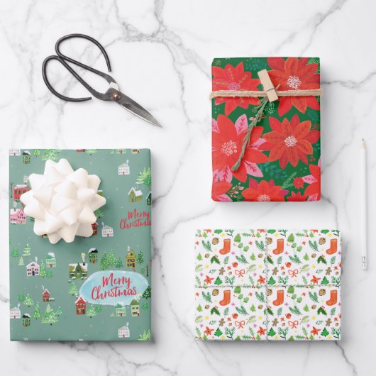 Nostalgische Winterkerst Inpakpapier Vel (Voorkant)