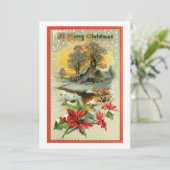 Nostalgische winterscène en kerst Holly Feestdagenkaart (Staand voorkant)