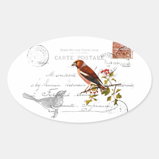 Nostalgisches Motiv mit Vogel Ovale Sticker (Voorkant)